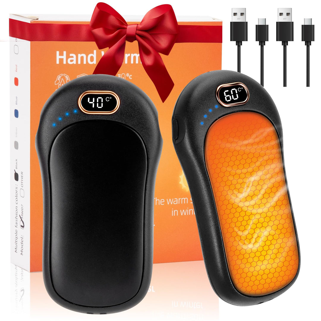 Handwärmer Wiederaufladbar 10000mAh, 2 Pack Elektrische HandWärmer mit LED Anzeige, Zweiseitige Heiz