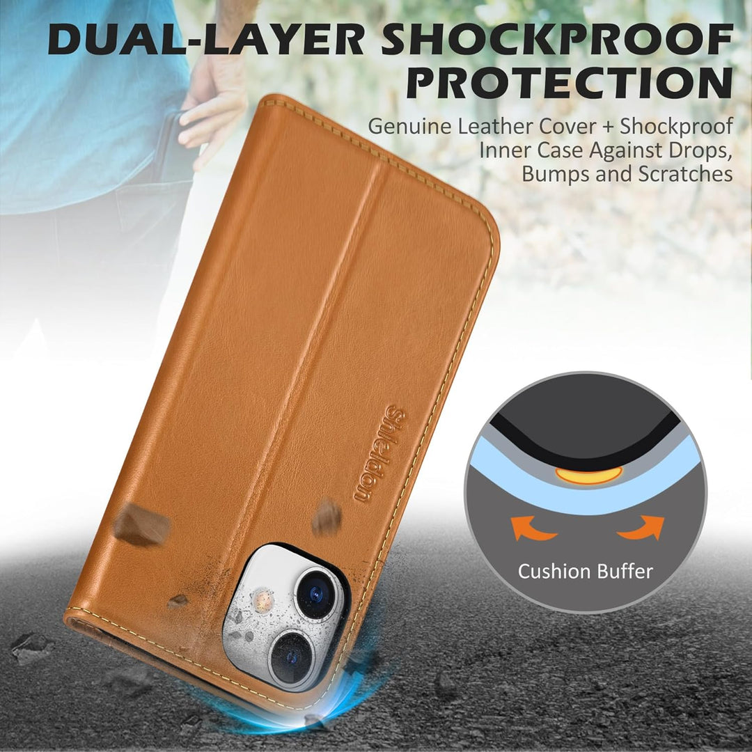 SHIELDON Hülle für iPhone 12 Pro, Handyhülle iPhone 12 [Erstklassig Rindsleder] [Kartenfach] [Magnet
