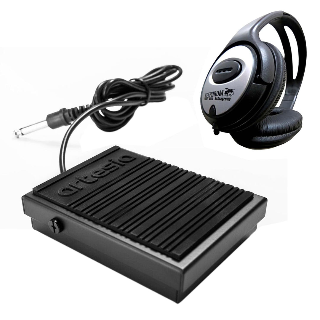 Artesia Pro ASP-1 Sustain-Pedal für Keyboards und Digitalpianos + keepdrum Kopfhörer