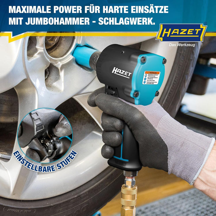 HAZET Druckluft-Schlagschrauber 9012M-1 | extra kurz - nur 80 mm, Max. Lösemoment: 1200 Nm, Vierkant