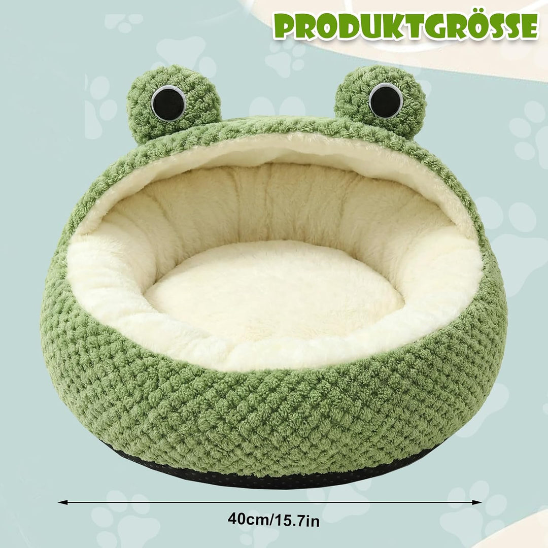 Froschform Katzenhöhle 40cm, Warmes Katzenbett Kuschelhöhle Waschbar | Niedliches Froschdesign mit w