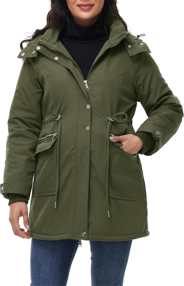 Maacie Umstands Baumwolljacke 3 in 1 Winter Langer Puffer Daunenjacke Parka mit Kapuze mit Taschen W