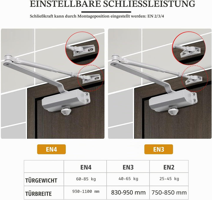 MARIE Türschliesser Automatischer mit Feststellfunktion, EN2/3/4 Obentürschliesser Hydraulischer Puf