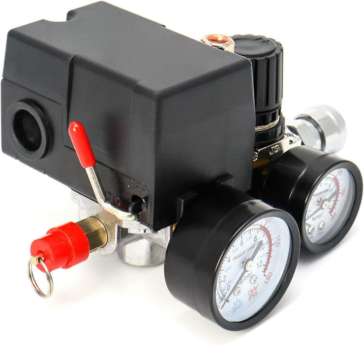 QWORK® Luftkompressor-Druckschalter-Steuerventil Regler mit 90-120PSI Messgeräten American Pattern,