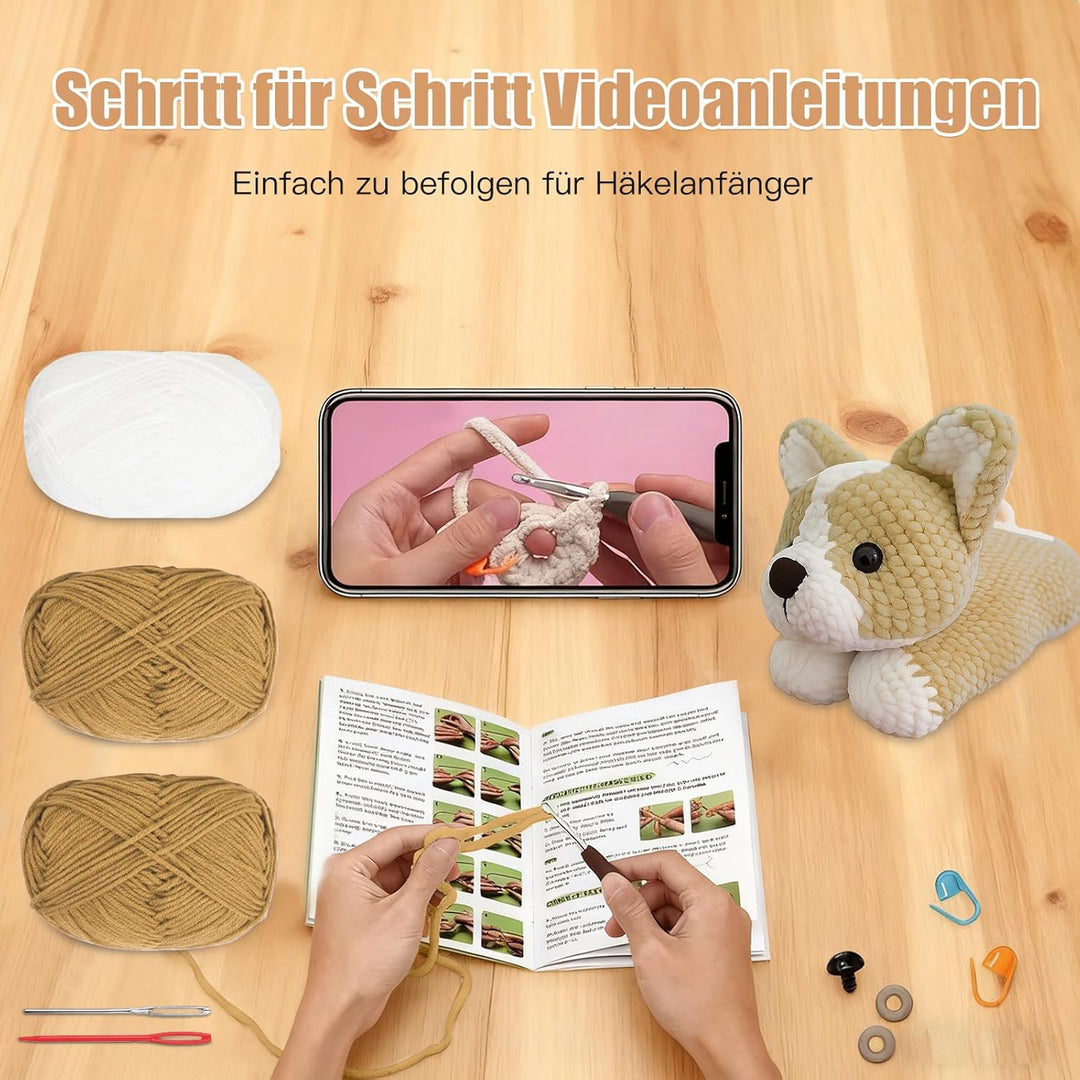 Jinfanshurich Häkelset für Anfänger, Komplettes Crochet Set mit Videoanleitung, Einfaches DIY Häkelt