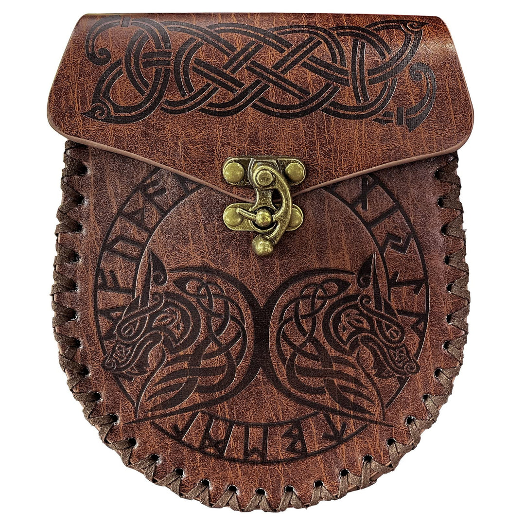 Braune geprägte Gürteltasche, Wikinger-Vintage-Leder-Fanny-Pack-Tasche, mittelalterliche LARP-Gürtel