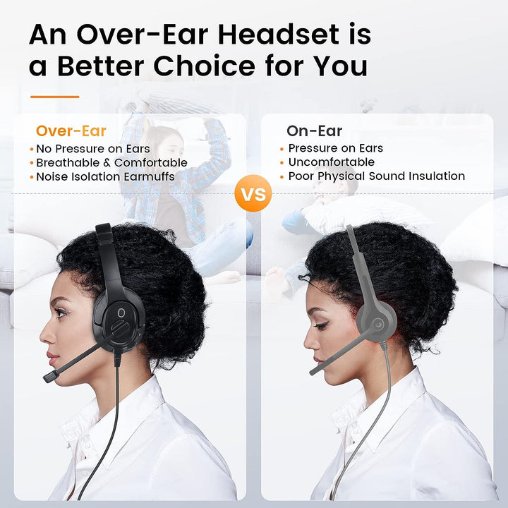 EKSA H2 USB Headset mit Mikrofon, Office PC Headset mit ENC Mic, Stummschalter & Lautstärkeregler, O