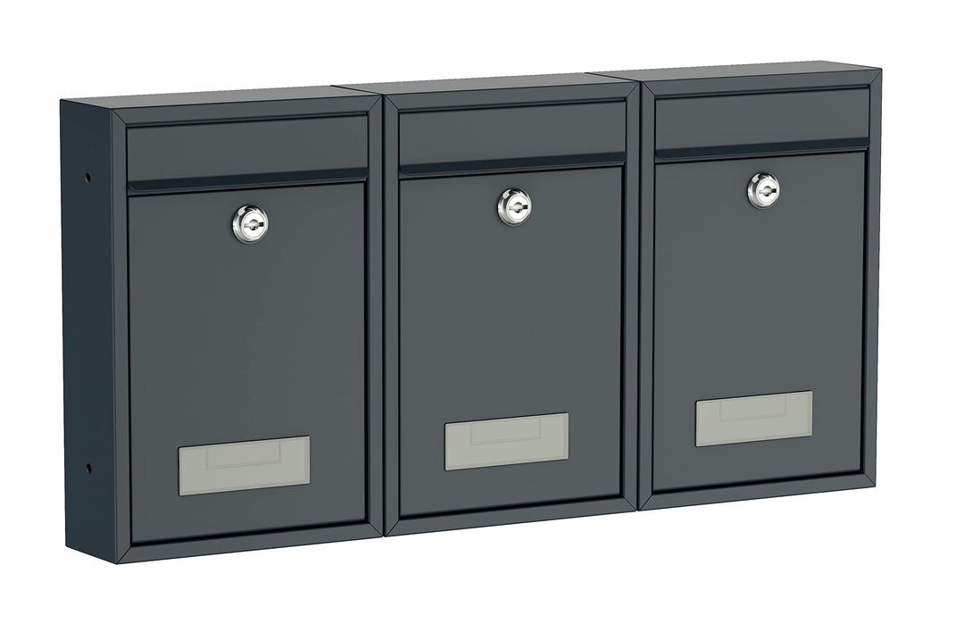 BASI | 3er Set Briefkasten | Wandbriefkasten Kompaktbriefkasten | DIN B5 | Namensschild jeweils 2 Sc