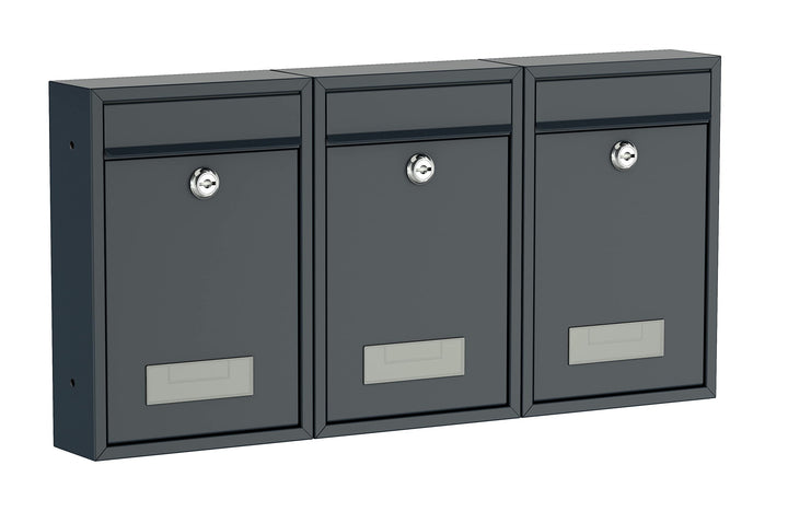 BASI | 3er Set Briefkasten | Wandbriefkasten Kompaktbriefkasten | DIN B5 | Namensschild jeweils 2 Sc