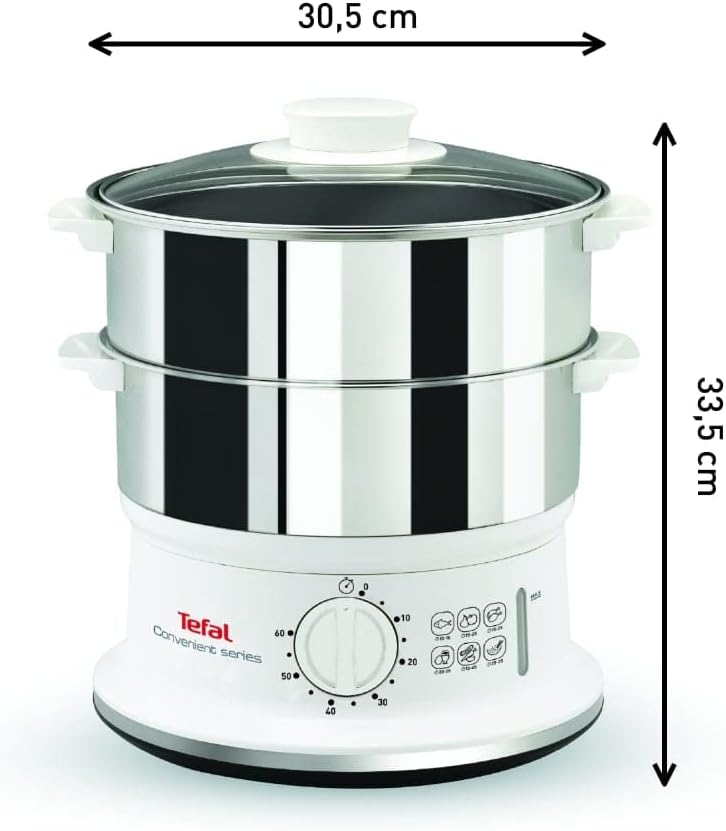 Tefal Dampfgarer VC1451 | 2 Edelstahlbehälter | 6L Fassungsvermögen | 24cm Durchmesser | Timer und a