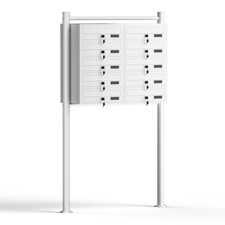 Wiltec 10er Briefkastenanlage weiss 945 x 270 x 1500 mm, Standbriefkasten mit 2x5 Fächern, Schlüssel