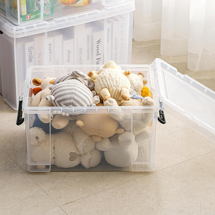 Cetomo,25L,3er-Pack, Aufbewahrungsbox mit deckel,Aufbewahrungsboxen, mit Clips, stapelbar, Wohnzimme