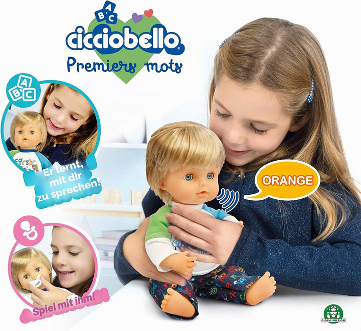 Cicciobello Erste Wörter Babypuppe, interaktives Spielzeug mit Geräuschen, sprechende Puppe für Klei