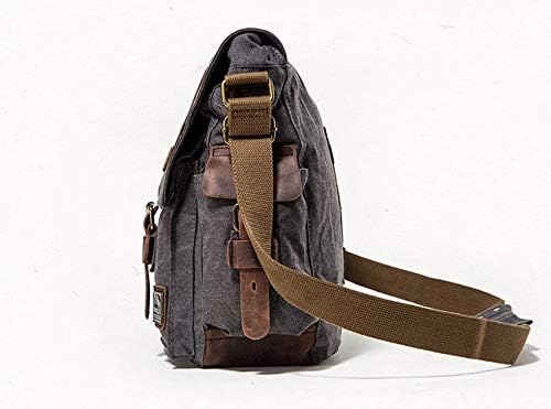 Sechunk Vintage Militär Leder Umhängetasche Canvas Laptop Tasche Retro Messenger Taschen Medium--15‘