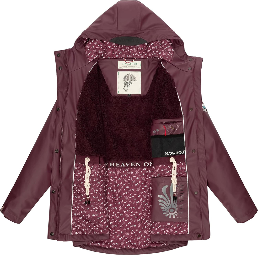 Navahoo Damen Übergangsjacke Regenmantel wasserdicht lang warm gefüttert mit Kapuze Oceans Heart XS-