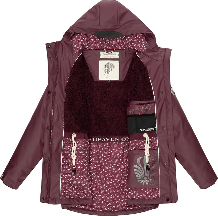 Navahoo Damen Übergangsjacke Regenmantel wasserdicht lang warm gefüttert mit Kapuze Oceans Heart XS-