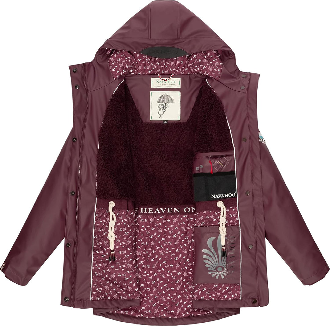 Navahoo Damen Übergangsjacke Regenmantel wasserdicht lang warm gefüttert mit Kapuze Oceans Heart XS-