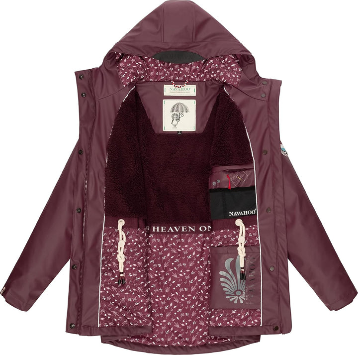 Navahoo Damen Übergangsjacke Regenmantel wasserdicht lang warm gefüttert mit Kapuze Oceans Heart XS-