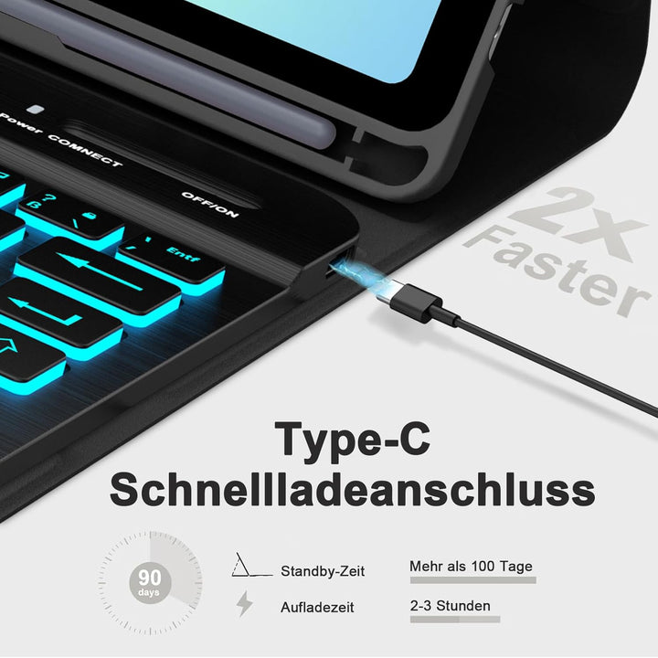 IVEOPPE Tastatur für Samsung Galaxy Tab A11 8.7 Zoll 2025, 7-Farbige Beleuchtung, Hülle Tastatur für