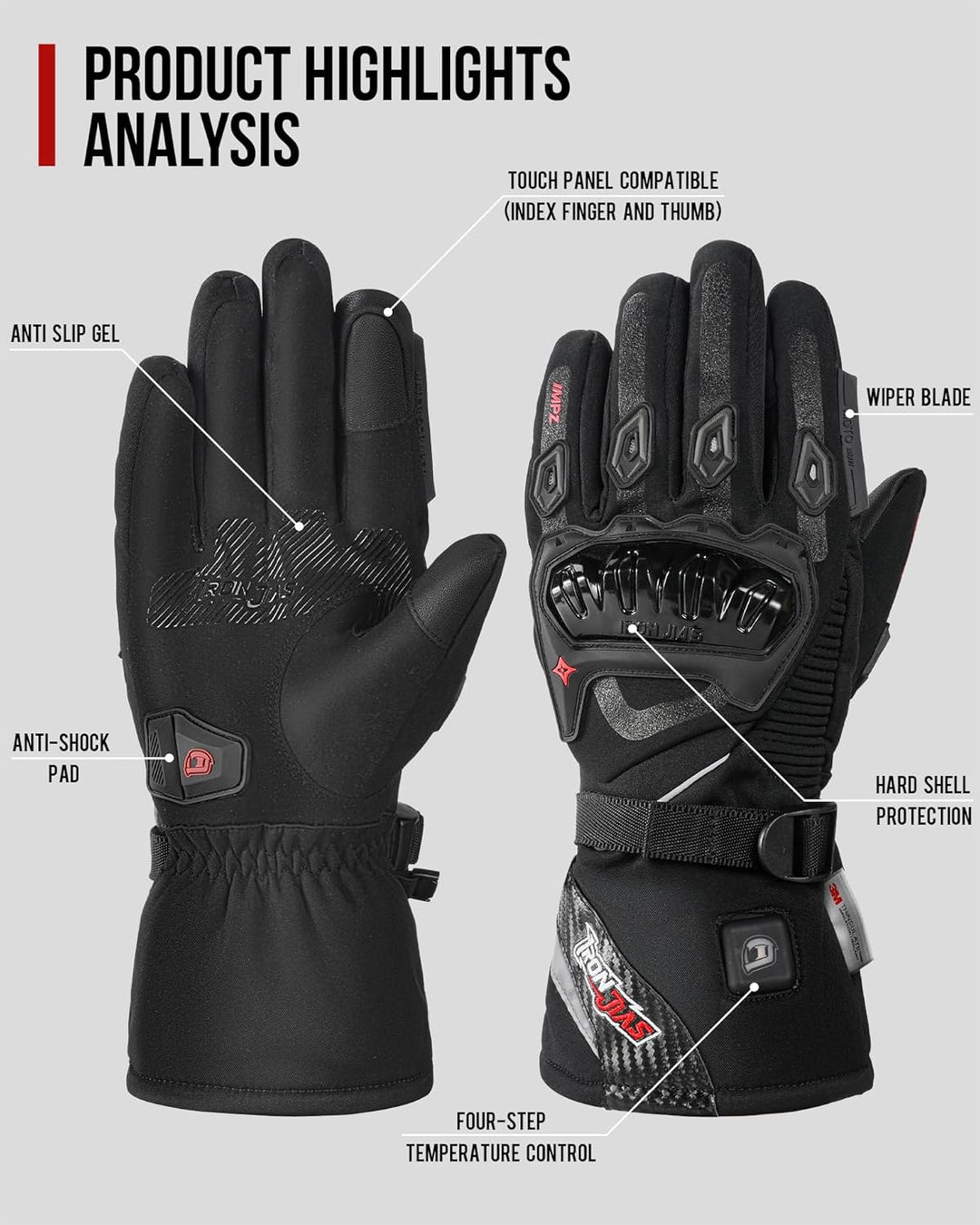 IRON JIA'S Beheizbare Handschuhe Motorrad Herren Winter, 2024 Neue 3000 mAh USB-Aufladung, 2-in-1-La
