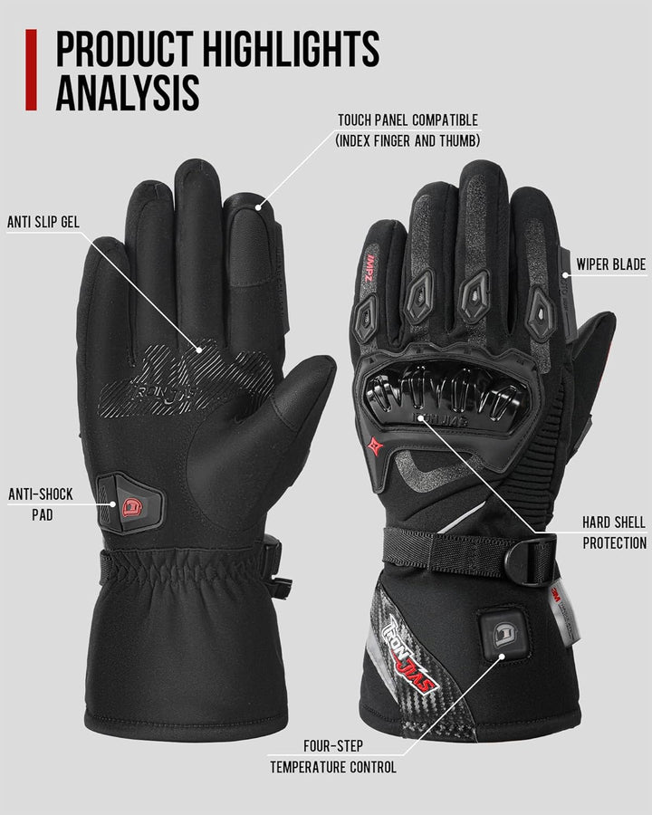 IRON JIA'S Beheizbare Handschuhe Motorrad Herren Winter, 2024 Neue 3000 mAh USB-Aufladung, 2-in-1-La