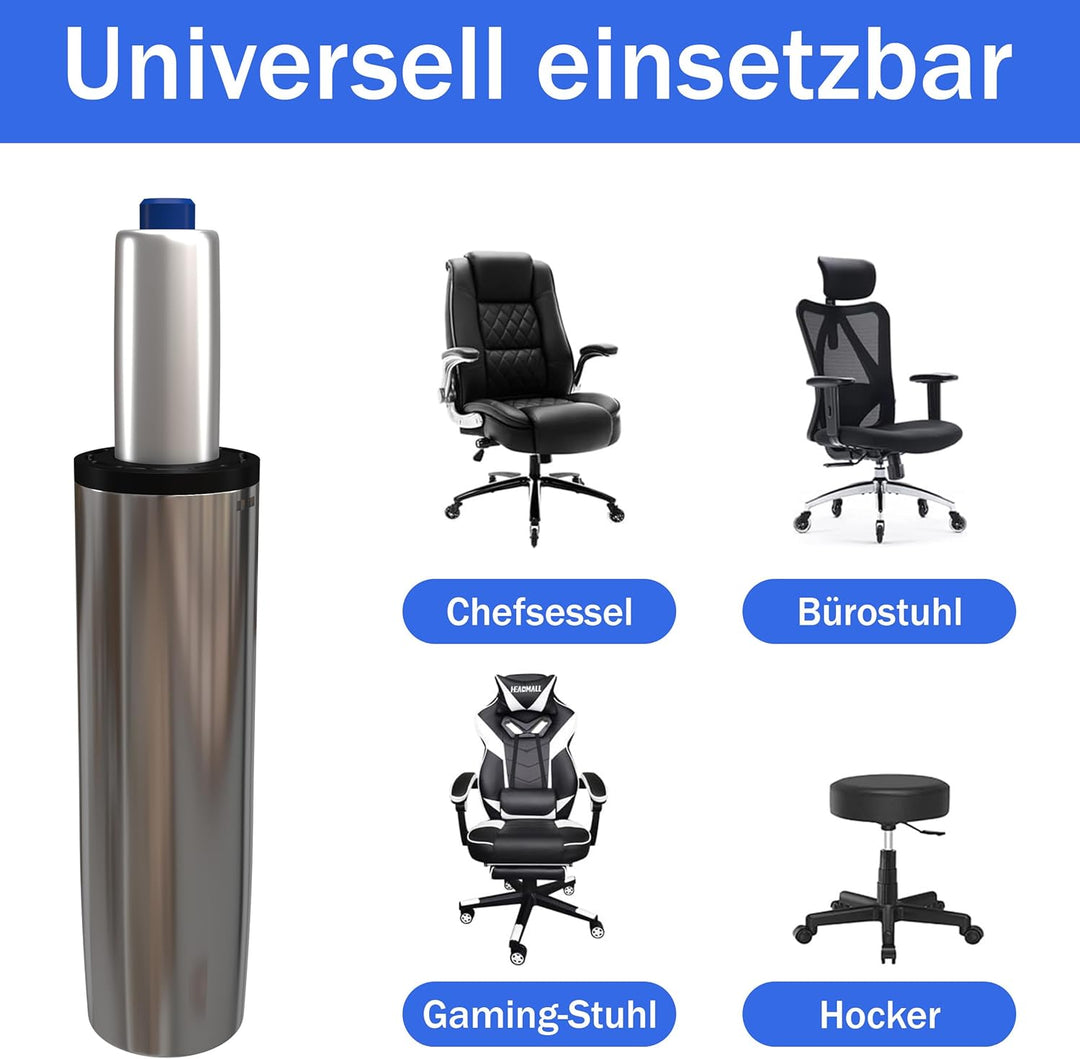 Bemacom Gasdruckfeder für Bürostuhl bis 200kg Belastbarkeit, Länge 430mm Chrom Ersatz Gasdruckfeder