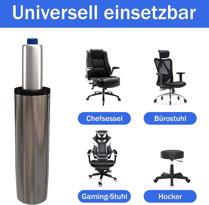 Bemacom Gasdruckfeder für Bürostuhl bis 200kg Belastbarkeit, Länge 430mm Chrom Ersatz Gasdruckfeder