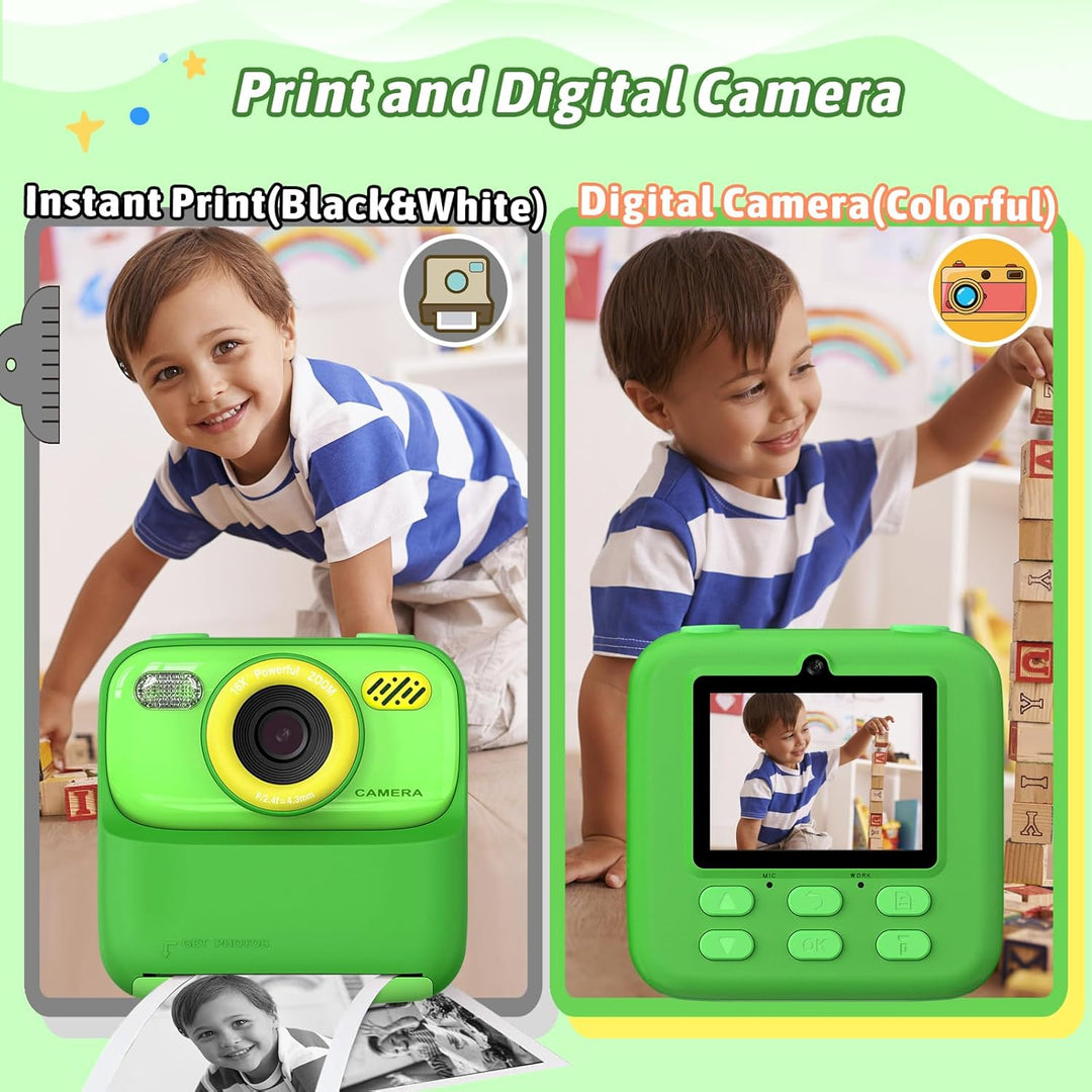 Upgrade Kinderkamera Sofortdruck für Jungen und Mädchen, 1080P HD Dual-Linse Selfie Digitalkamera mi