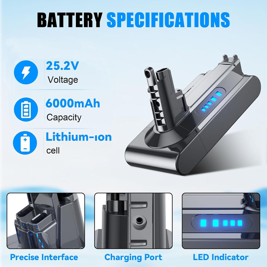 V10 Akku 25,2V 6000mAh Ersatzakku für Dyson V10 Animal V10 Absolute V10 Motörhead V10 Tier V10 Fluff