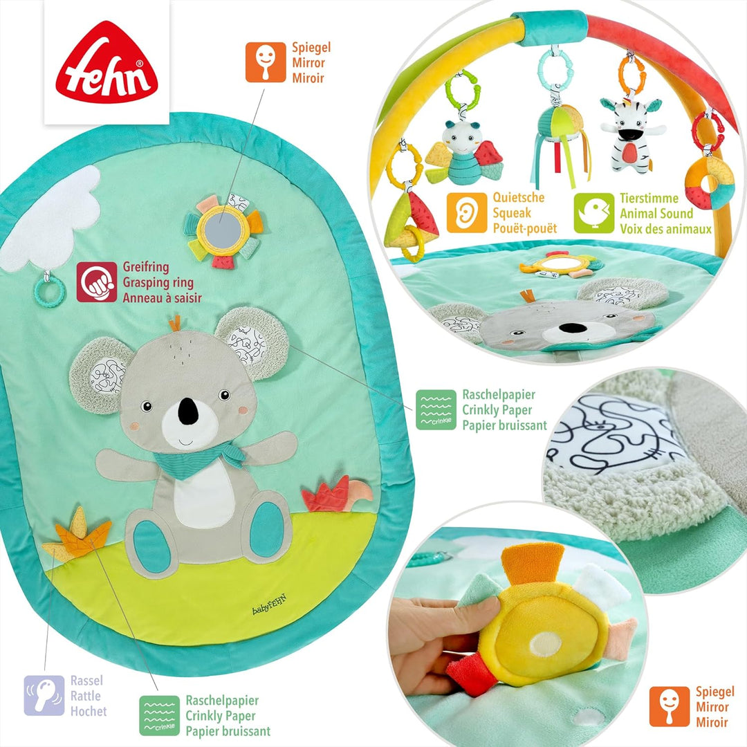 Fehn 3-D-Activity-Decke Koala – Erlebnisdecke mit Spielbogen & abnehmbaren Spielzeugen zum Greifen –