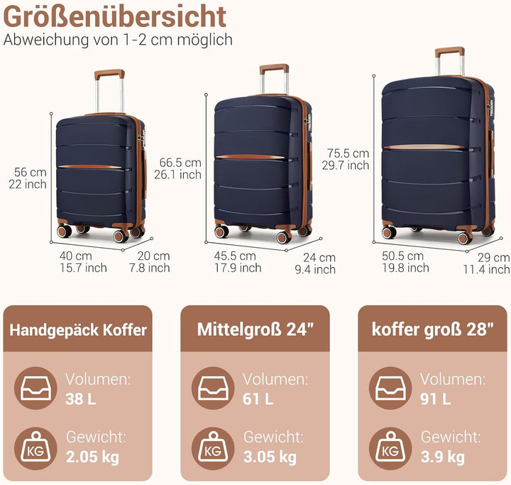 KONO Handgepäck Koffer Trolley 56cm Kleiner Koffer 4 Rollen Leicht Polypropylen Hartschalenkoffer mi