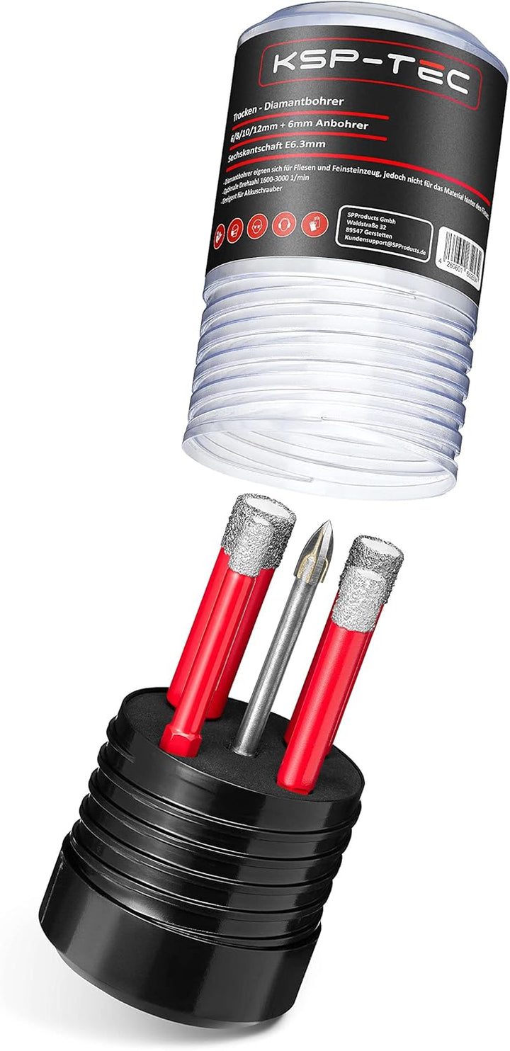 KSP-TEC® | Fliesenbohrer Set - 6,8,10,12mm | zum Bohren von Fliesen, Glas, Marmor, Granit uvm. - Ker