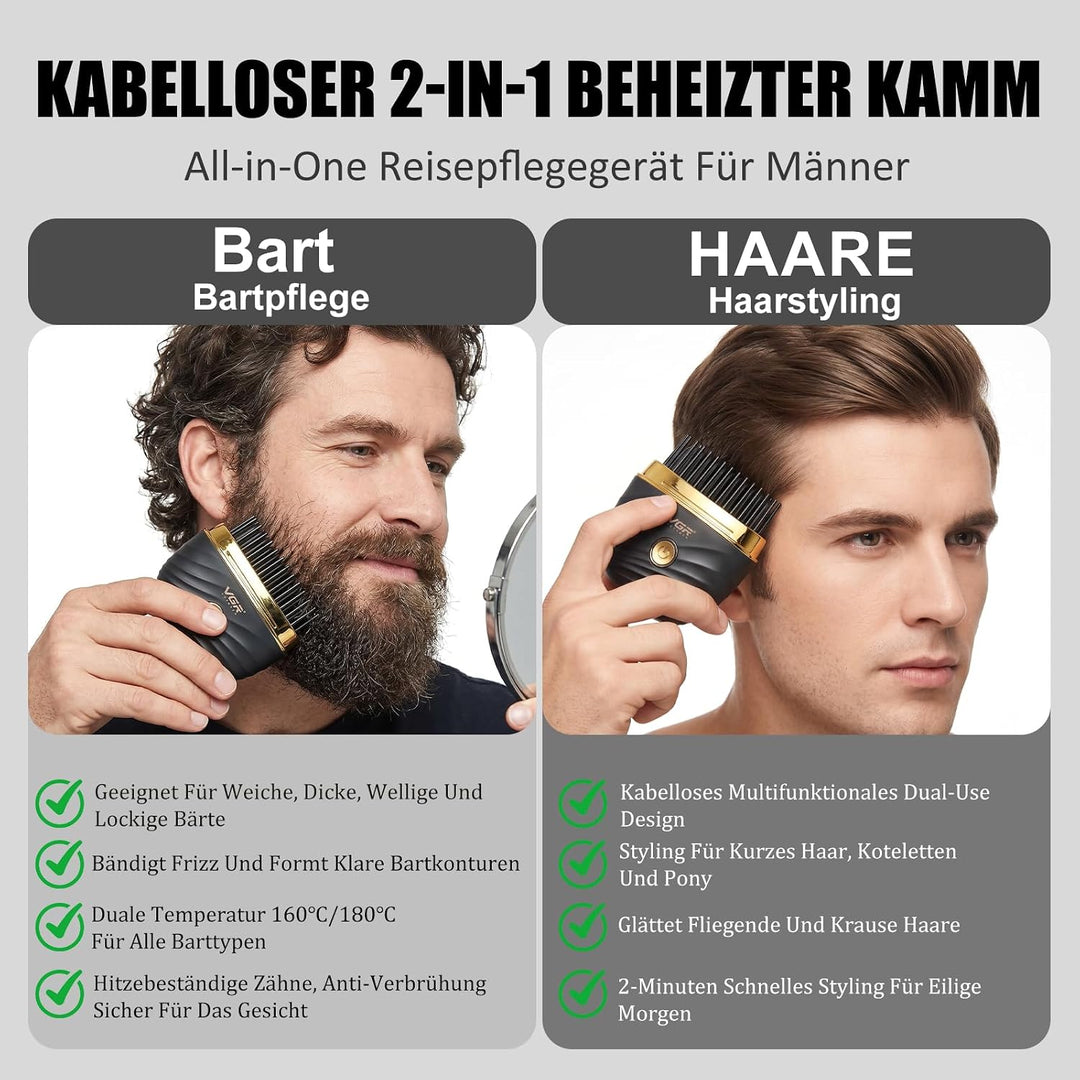 VGR 585 Kabellose Glättungsbürste Mini Mit 2 Temperaturstufen USB-Aufladung | Haarglätter Bürste Mit