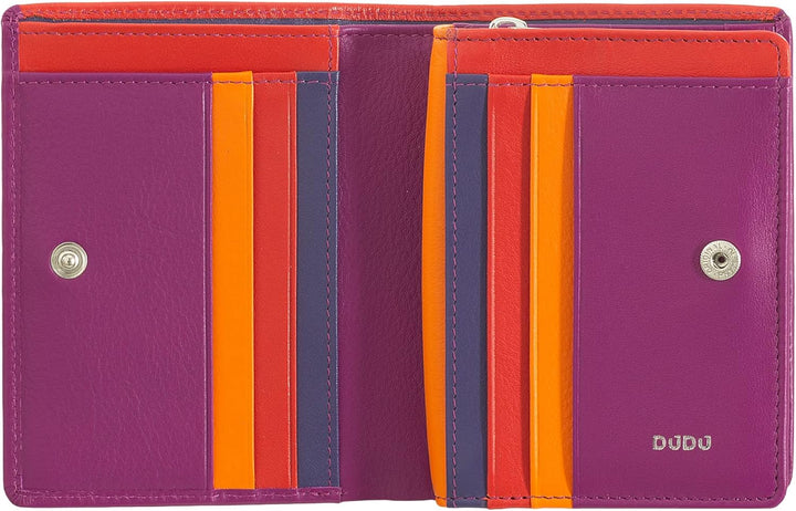 DUDU Kleine Damen-Brieftasche aus farbigem Leder mit Kartenfächern und Münzfach mit Reissverschluss