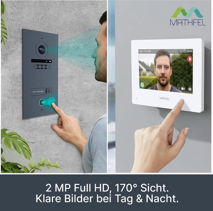 MATHFEL 2 Draht Video Fingerprint Türsprechanlage 1-Familienhaus Full HD 1080p mit 2 Jahren Garantie