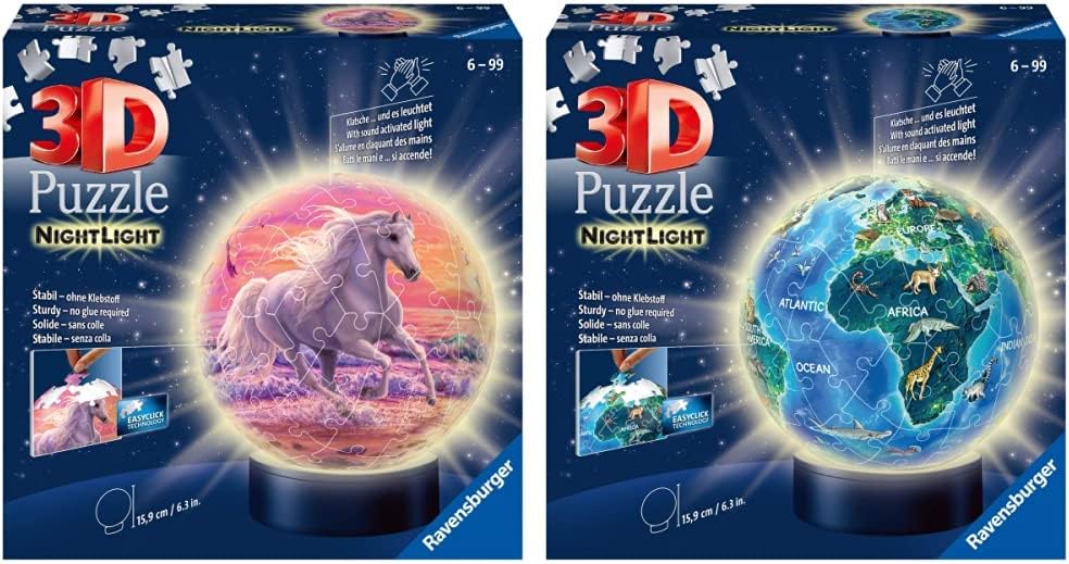 Ravensburger 3D Puzzle 11843 - Nachtlicht Puzzle-Ball Pferde am Strand - 72 Teile - ab 6 Jahren & 3D