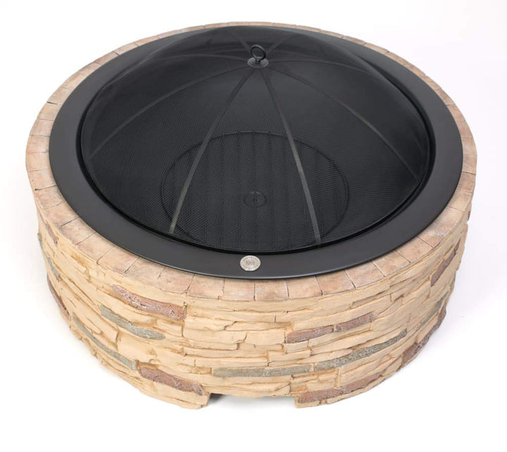 Westmann Feuerstelle Aluminium | Feuerschale mit Funkenschutzhaube | Garten Feuerkorb Steinoptik Bra
