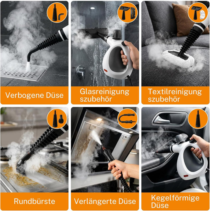 Dampfreiniger Handgerät mit 15 Zubehörteilen, Handdampfreiniger für das Haus Mehrzweck，1050W，350ml T