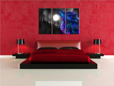 Dark Magischer Wolf Abstrakt schwarz/weiss 3-Teiler Leinwandbild 120x80 Bild auf Leinwand, XXL riesi