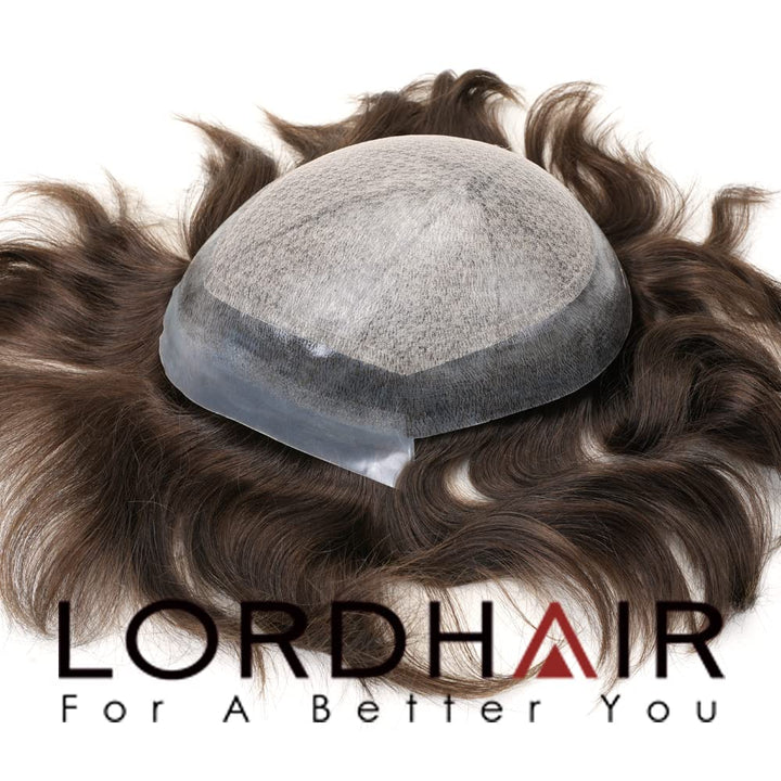 Lordhair Knotenlos Toupet für Männer, Haut Eben Injiziert Mensch Haar System, Basisgrösse 8x10 Zoll