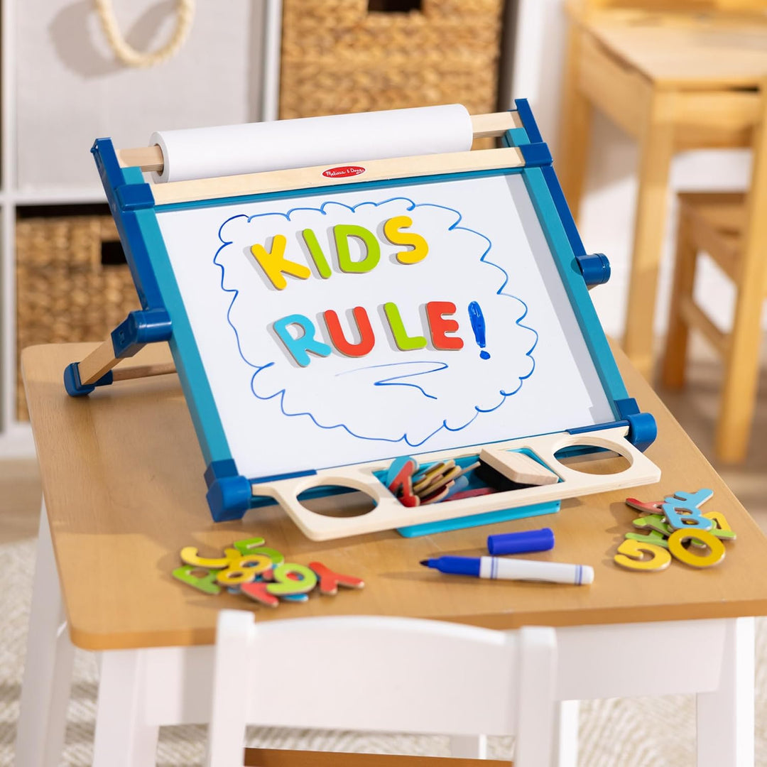 Melissa & Doug Zweiseitige Tischstaffelei mit Zubehör Doppelseitige Tischstaffelei aus Holz, Doppels