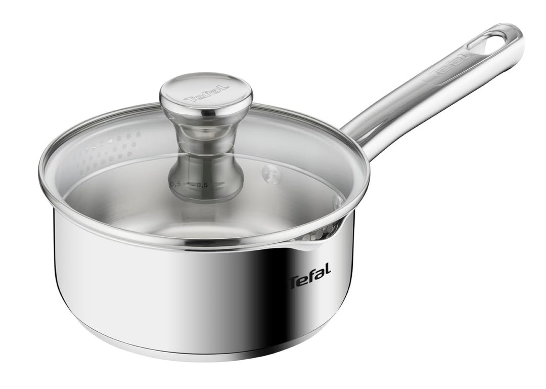 TEFAL DUETTO Stielkasserolle 16cm | A70522 | Edelstahl-Kochgeschirr | mit Siebdeckel und Ausgiesshil