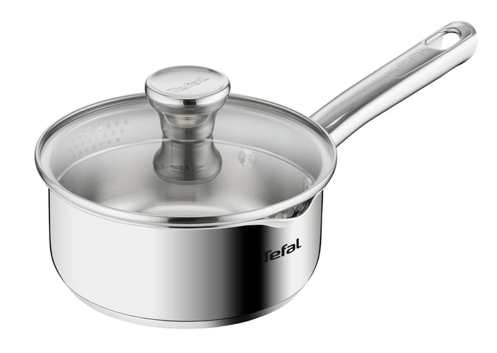 TEFAL DUETTO Stielkasserolle 16cm | A70522 | Edelstahl-Kochgeschirr | mit Siebdeckel und Ausgiesshil