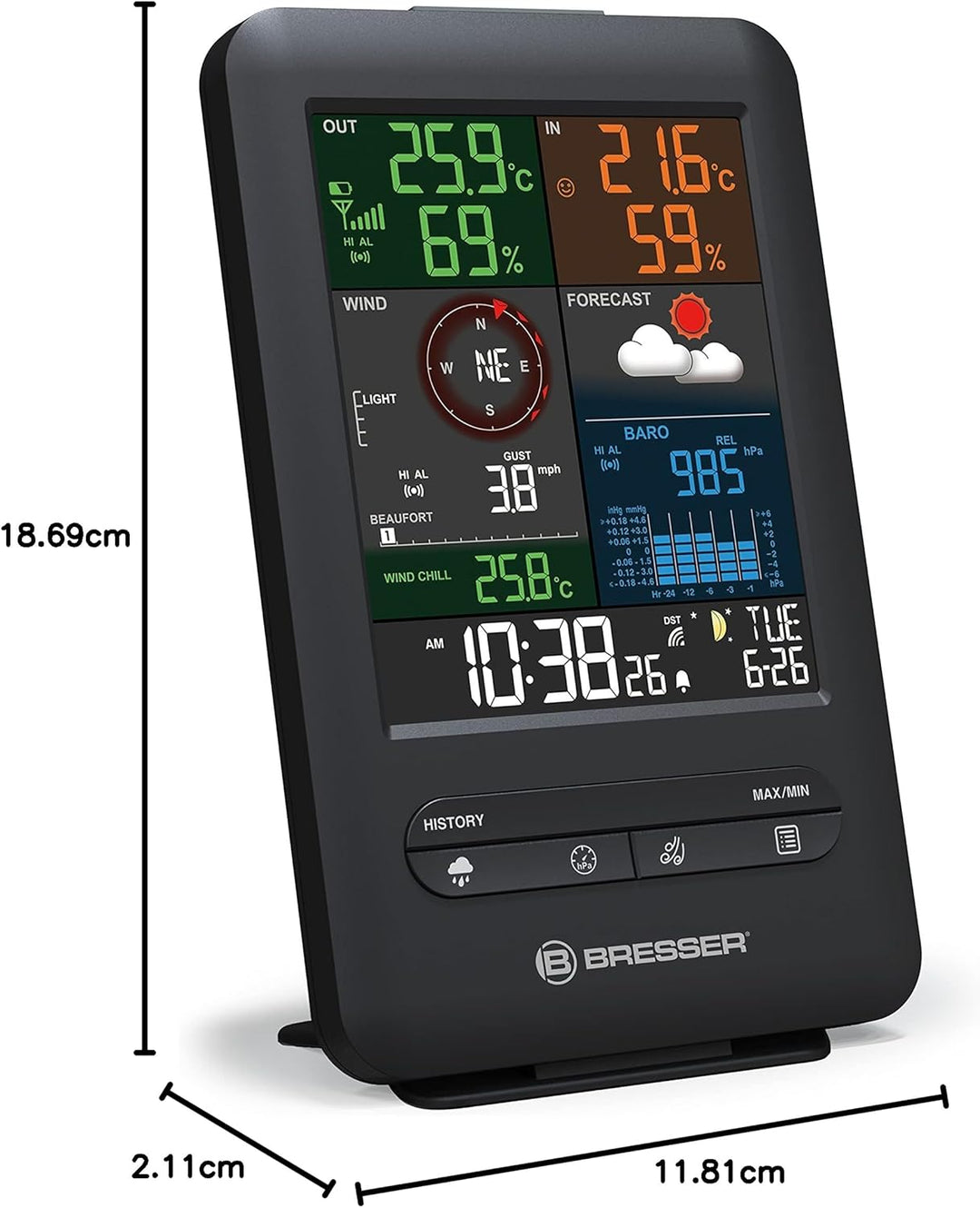 Bresser zusätzliche Basisstation für 7002525 Funk Wetterstation 5-in-1 Beaufort Wetter-Center mit Ra