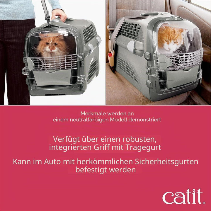 Catit Cabrio Carrier, Transportbox fuer Katzen, 51 x 33 x 35cm, rot/grau, rot/grau