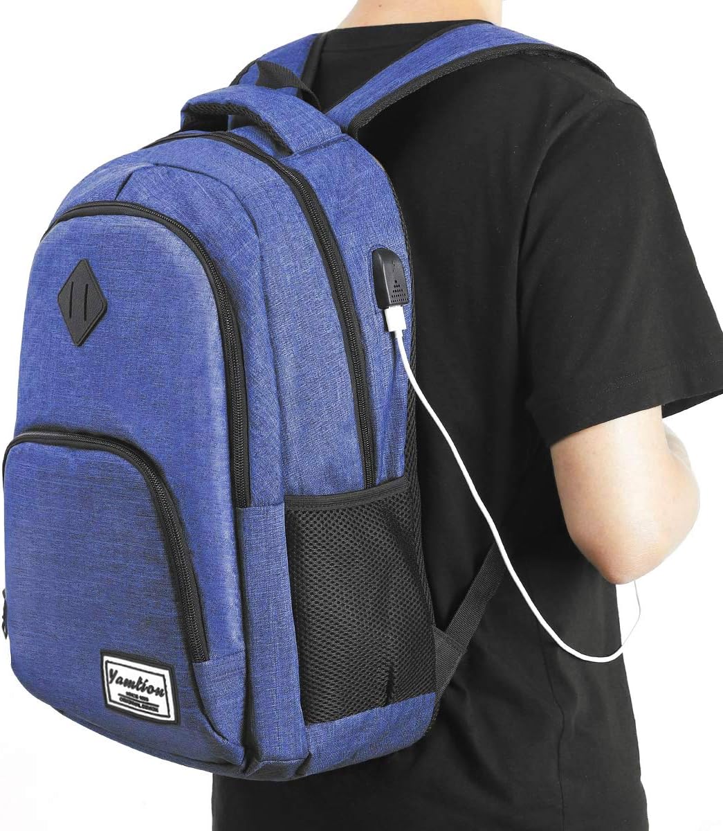YAMTION Rucksack Herren Rucksack Schule mit USB Ladeanschluss, 15,6 Zoll Laptopfach Schulrucksack Ju