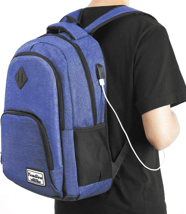 YAMTION Rucksack Herren Rucksack Schule mit USB Ladeanschluss, 15,6 Zoll Laptopfach Schulrucksack Ju