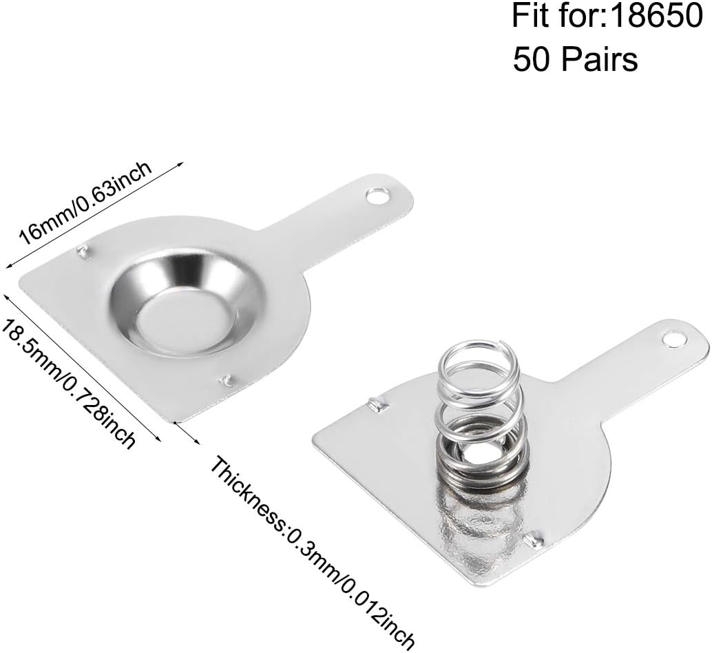 sourcing map 50 Paar 18650 Batterie Negativ zu Positiv Umwandlung Federkontakt Nickel Platte 18,5 mm