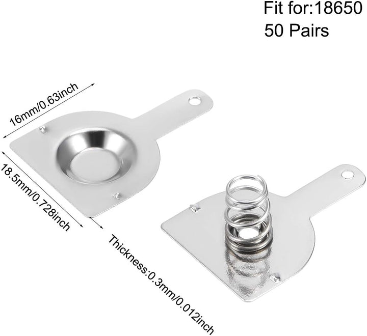 sourcing map 50 Paar 18650 Batterie Negativ zu Positiv Umwandlung Federkontakt Nickel Platte 18,5 mm