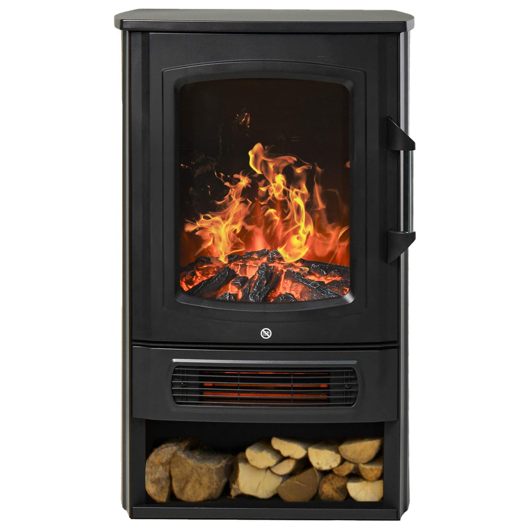 HOMCOM Elektrokamin E-Kamin mit Flammeneffekt Thermostat Kaminofen 1000 W/2000 W, 20–25 qm, Schwarz